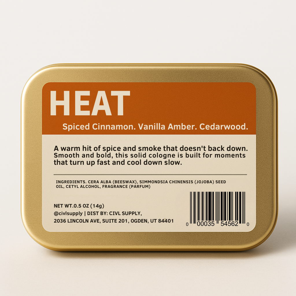 Back of civl supply heat container containing solid cologne
